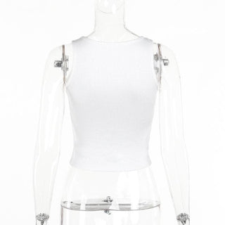 Bowknot pattern ribbed u neck contrast tank top