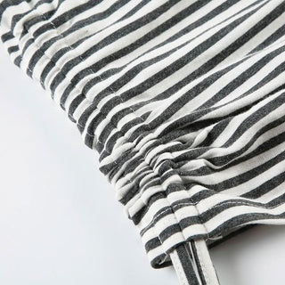 Long sleeve round neck striped drawstring top