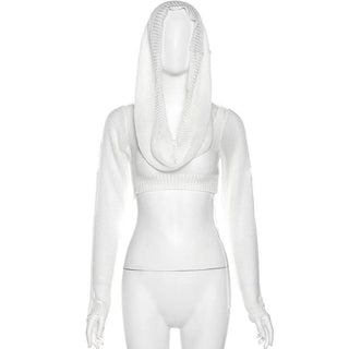 Hoodie long sleeve knitted crop top