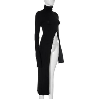 High neck long sleeve irregular solid top