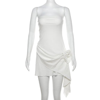 Flower applique ruched tube mini dress