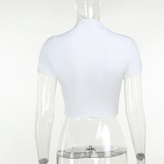 Short sleeve print high neck crop top
