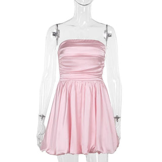 Ruched smocked solid backless tube mini dress