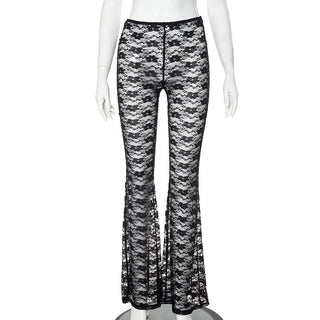 Lace see through solid stitch medium rise pant