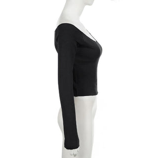 Long sleeve off shoulder solid top