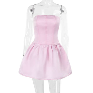 Smocked ruched satin solid tube mini dress