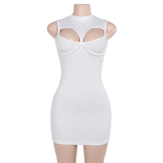 Crewneck sleeveless hollow out ribbed cut out mini dress