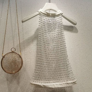 Crewneck hollow out see through beaded button cut out top