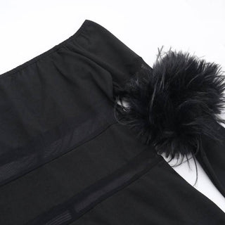 Off shoulder long sleeve fluffy mesh patchwork mini dress