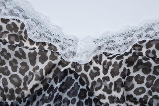 Leopard print lace hem mesh v neck cami mini dress