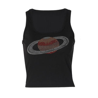 U neck beaded ribbed contrast tank top