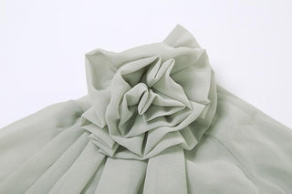 Chiffon flower applique see through off shoulder long sleeve ruched top