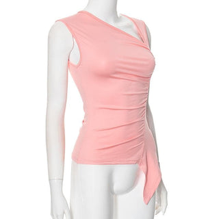 Ruched irregular ruffle solid tank top