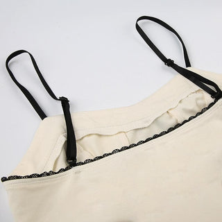 Lace hem button stitch bowknot cami top