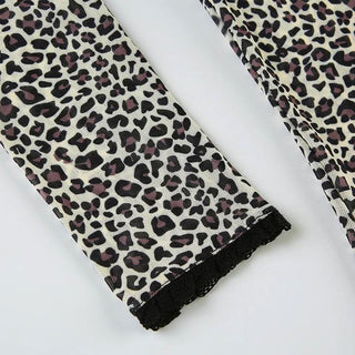 Leopard print long sleeve mesh crop top