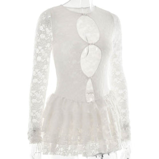 Long sleeve lace hollow out ruffle cut out mini dress