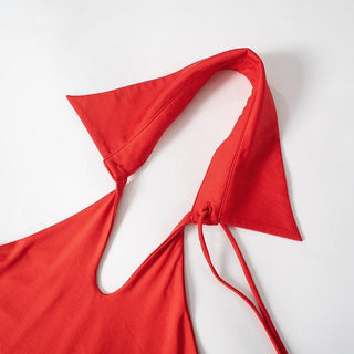 Halter turnover collar irregular button backless top