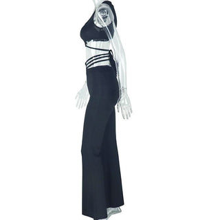 Zip-up self tie ribbed square neck solid pant set