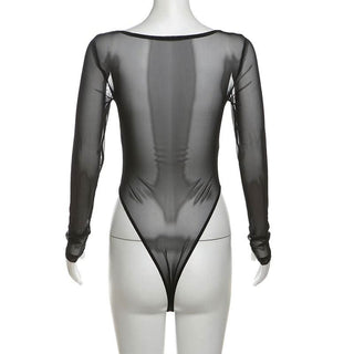 Sweetheart neck long sleeve mesh bodysuit