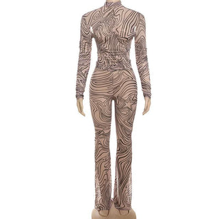 Long sleeve high neck ripple ruched pant set