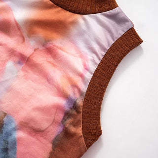 High neck sleeveless knitted patchwork print top