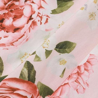Rose print knotted ruched lace hem cami midi dress