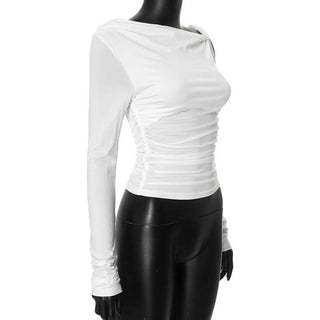 Irregular long sleeve hollow out ruched one shoulder cut out top
