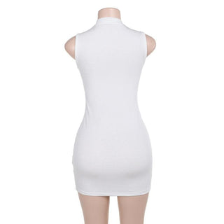 Crewneck sleeveless hollow out ribbed cut out mini dress