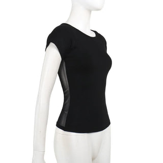 Short sleeve round neck print mesh top