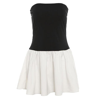 Ruched backless contrast sleeveless tube mini dress