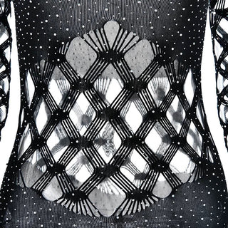 Long sleeve hollow beaded fishnet romper