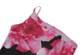 One shoulder irregular flower print cami midi dress