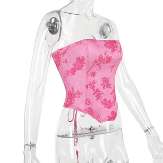 Flower print lace up tube top