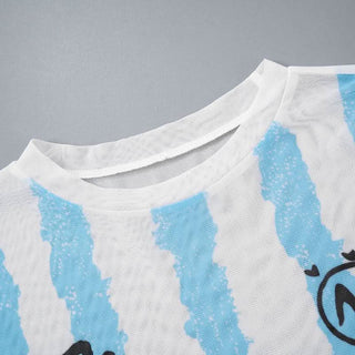 Short sleeve crewneck sheer mesh letter print crop top