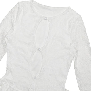 Long sleeve lace hollow out ruffle cut out mini dress