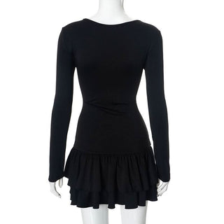 Ruched long sleeve crewneck solid mini dress