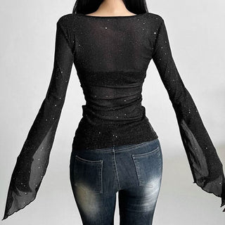 Long sleeve mesh glitter top