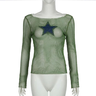 Long sleeve fishnet star pattern top