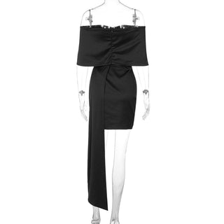 Off shoulder solid zip-up mini dress