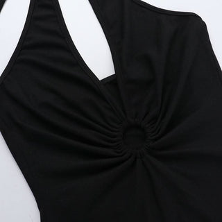 Halter self tie beaded ruched v neck mini dress