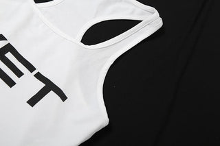 U neck â€œWETâ€ pattern sleeveless contrast tank bodysuit