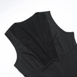 Lace hem deep V neck sleeveless solid jumpsuit