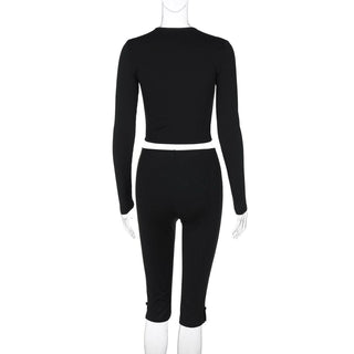 Long sleeve hollow out bowknot pant set