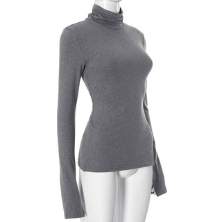 Long sleeve high neck slit irregular solid top