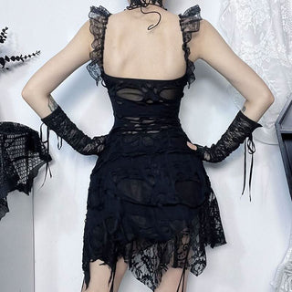 Lace irregular flower applique cami mini dress