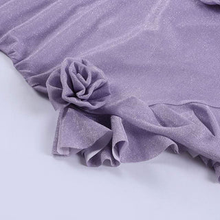 Sweetheart neck ruffle flower applique slit cami midi dress