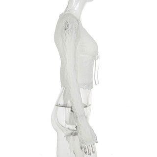 V neck long sleeve lace bowknot top