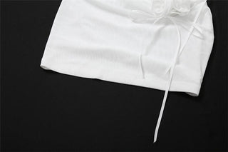 Halter flower applique mesh mini dress