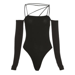 Off shoulder irregular backless bodysuit - Halibuy