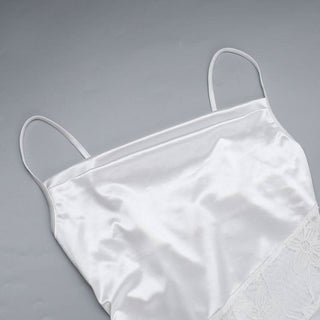 Satin lace hem patchwork ruffle cami mini dress